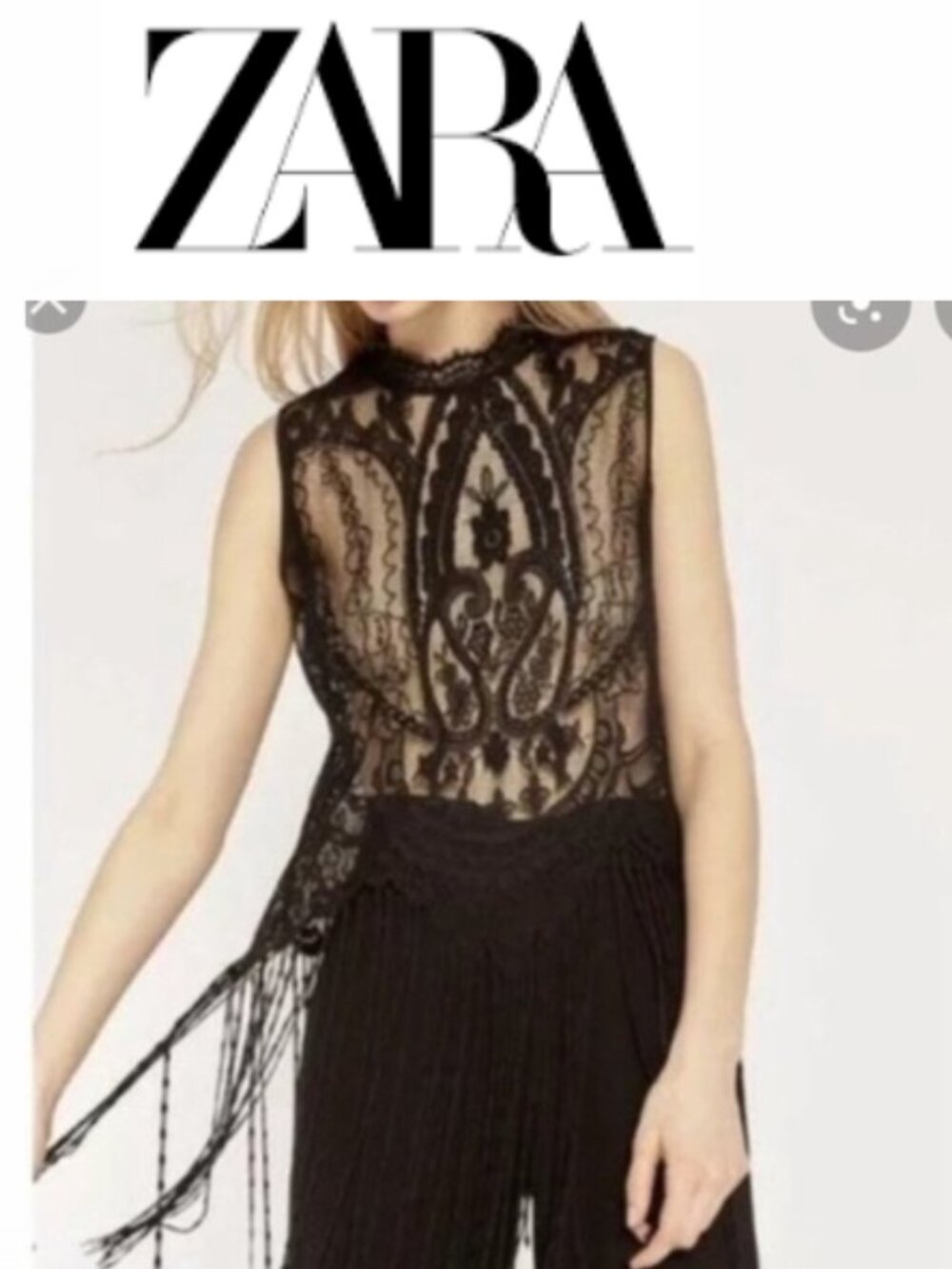 NWOT Black Lace Fringed Overlay  Top Large